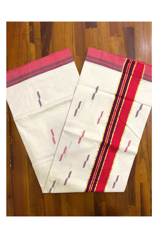Southloom Premium Balaramapuram Unakkupaavu Handloom Cotton Butta Saree with Red Purple and Kasavu Border