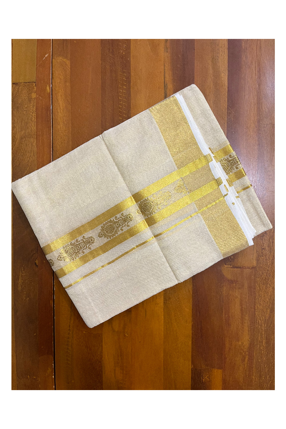 Southloom Premium Handloom Tissue Mundu with Woven Design in Border