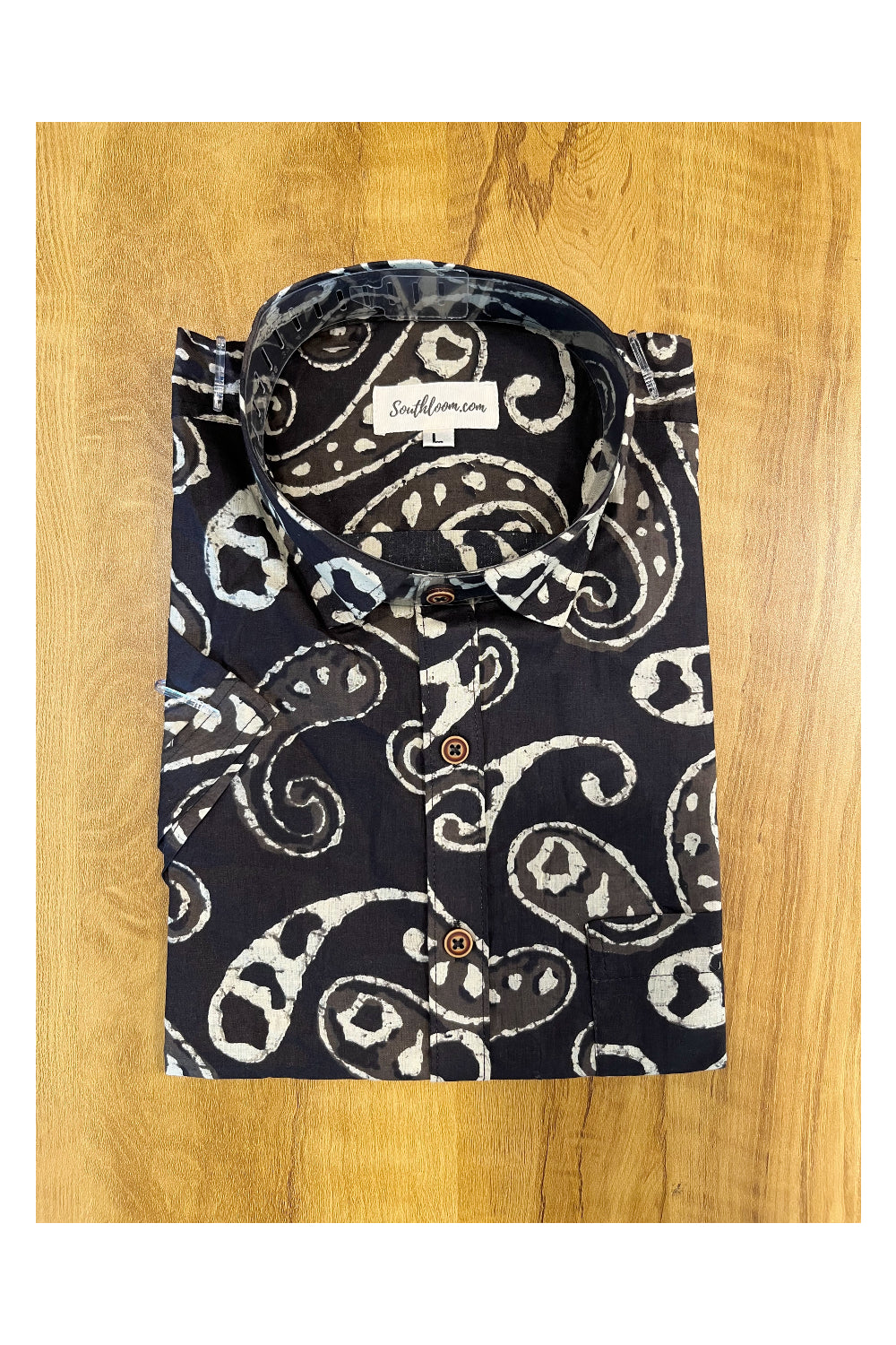 Southloom Jaipur Cotton Black Hand Block Printed Shirt (Half Sleeves)