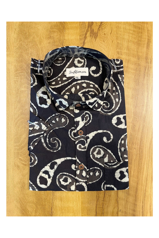 Southloom Jaipur Cotton Black Hand Block Printed Shirt (Half Sleeves)