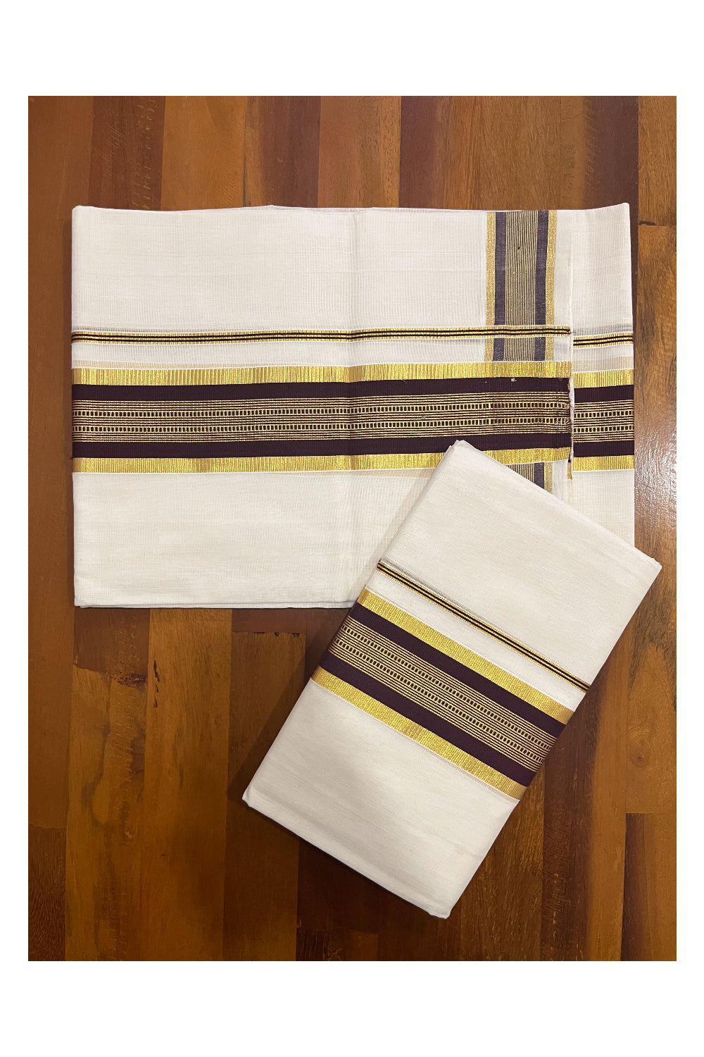 Southloom Premium Handloom Set Mundu with Kasavu and Brown Border 2.80 Mtrs