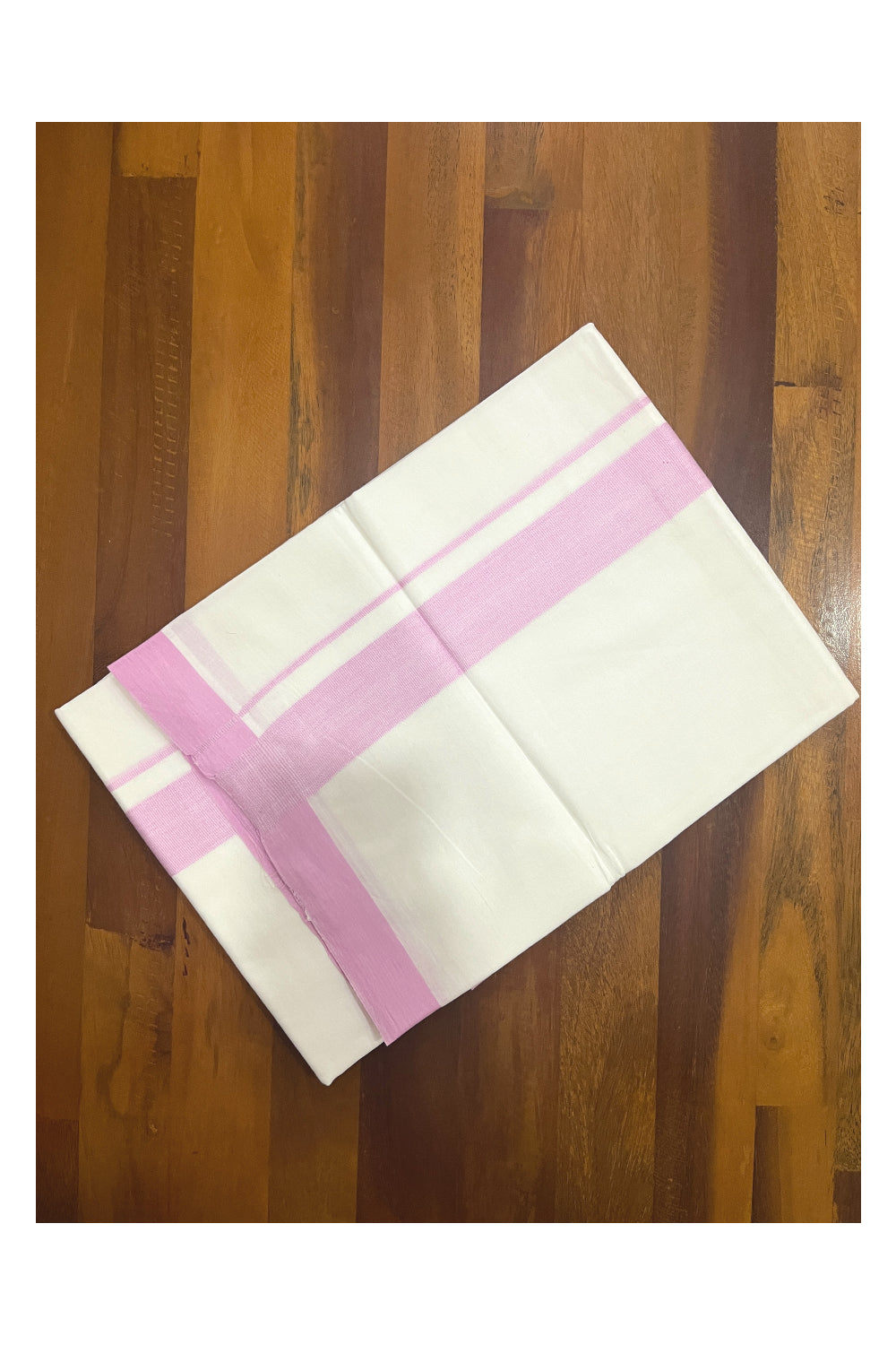 Pure White Cotton Double Mundu with Pink Border (South Indian Kerala Dhoti)