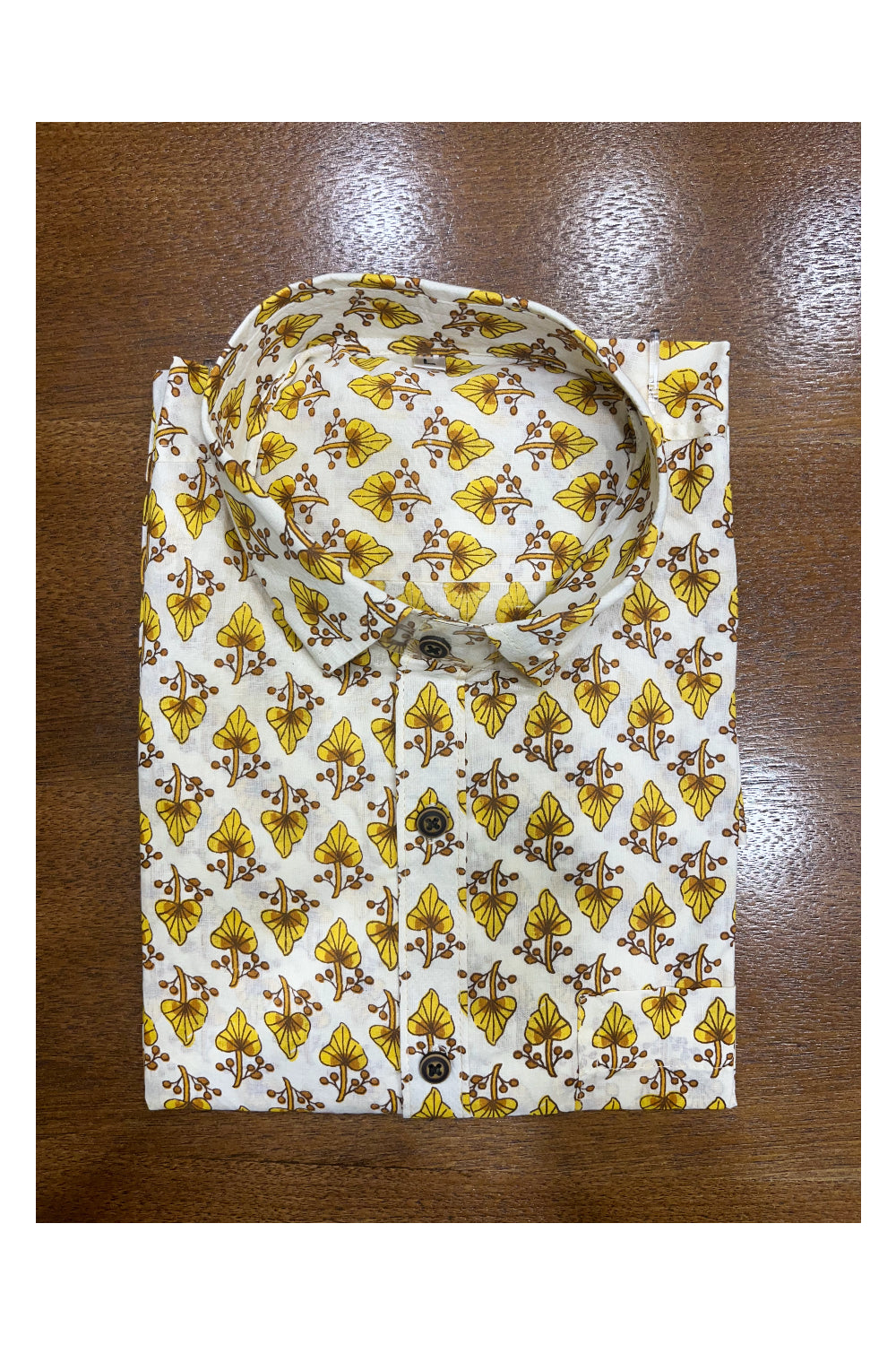 Southloom Jaipur Cotton White Yellow Hand Block Printed Shirt (Full Sleeves)