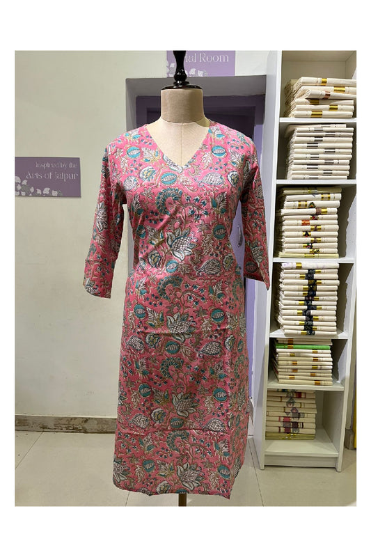 Southloom Stitched Cotton Kurti in pink Printed Designs