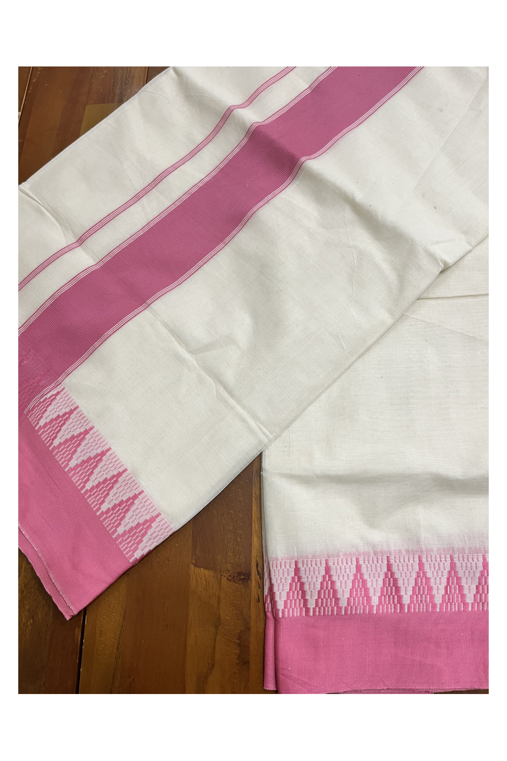 Pure Cotton Kerala Plain Saree with Pink Temple Border