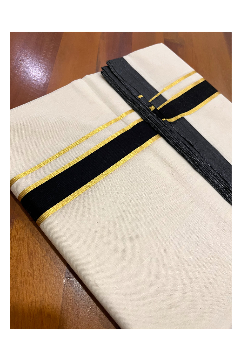 Premium Balaramapuram Unakkupaavu Handloom 10 Muzham Mundu with Kasavu and Black Border (South Indian Kerala Dhoti)