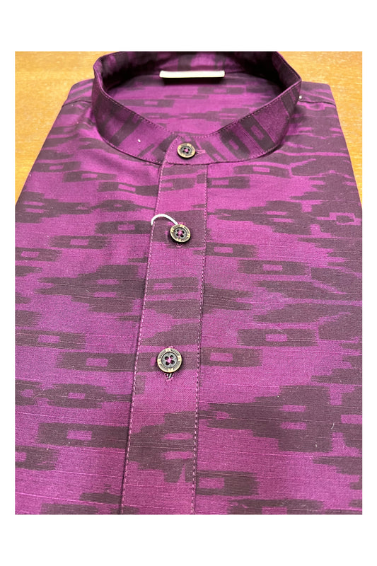 Southloom Violet And Black Printed Semi Silk Short Kurta for Men