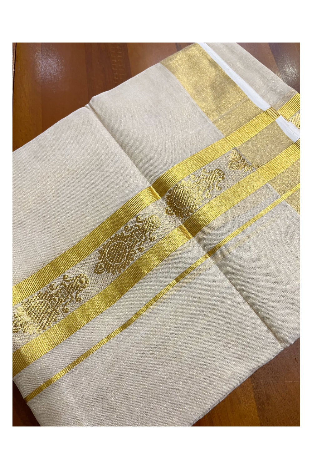 Southloom Premium Handloom Tissue Mundu with Woven Design in Border