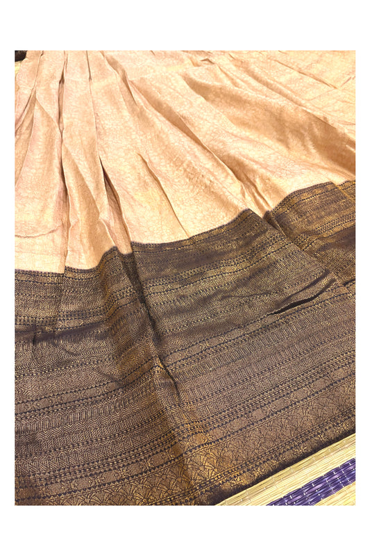 Semi Stitched Premium Semi SIlk Copper Dhavani Set with Blue Neriyathu and Blouse Piece