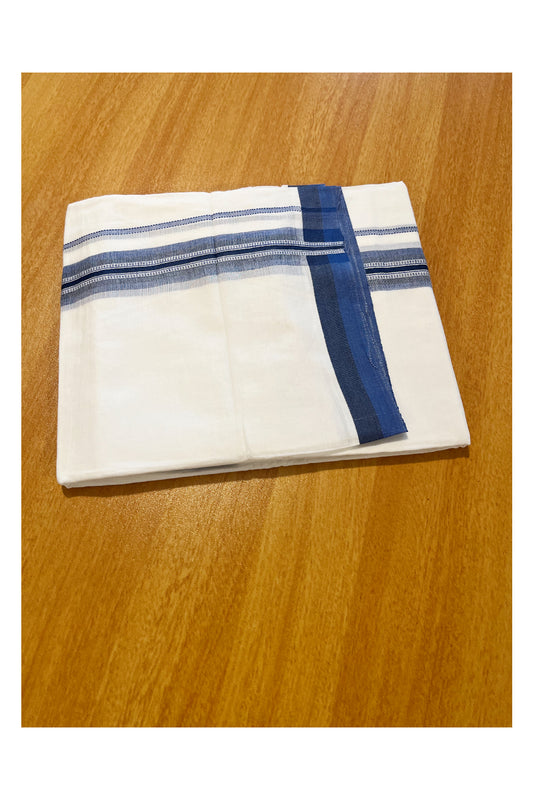 Pure White Cotton Double Mundu with Blue Border (South Indian Dhoti)