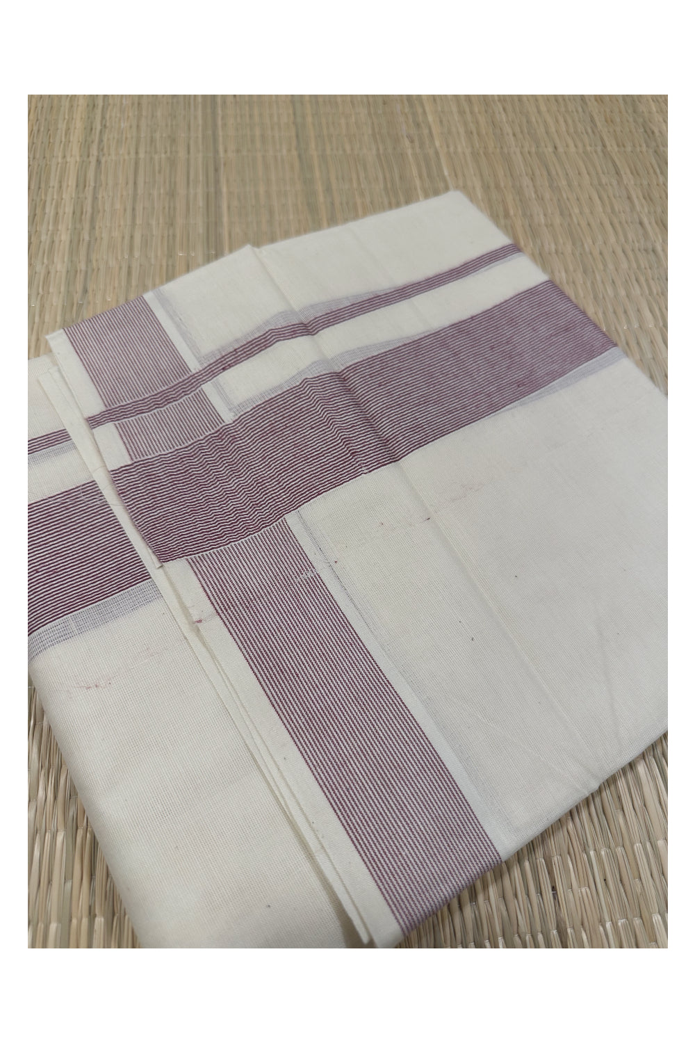 Off White Kerala Double Mundu with Maroon Kara (South Indian Kerala Dhoti)