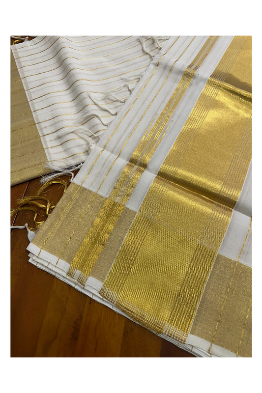 Southloom Premium Handloom Cotton Kasavu Lines Design Saree