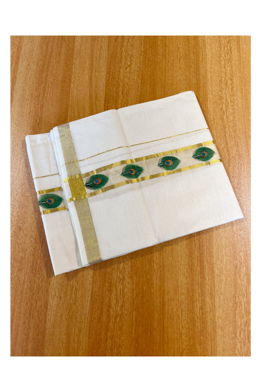 Kerala Pure Cotton Double Mundu with Mural Printed on Kasavu Border