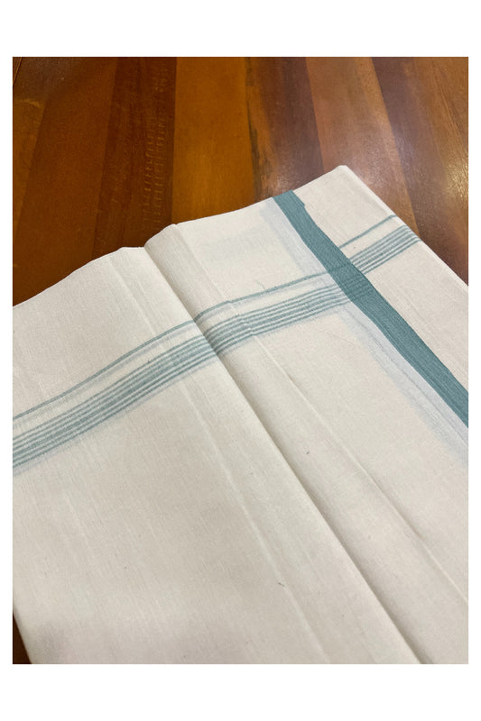 Pure Cotton Off White Double Mundu with Greyish Green Border (South Indian Kerala Dhoti)-  Vishu 2024 Collection