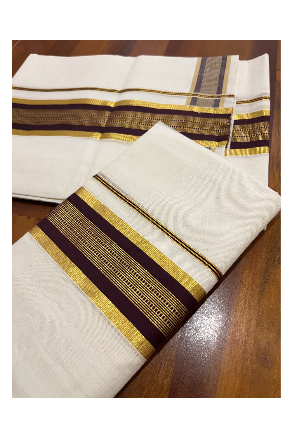 Southloom Premium Handloom Set Mundu with Kasavu and Brown Border 2.80 Mtrs