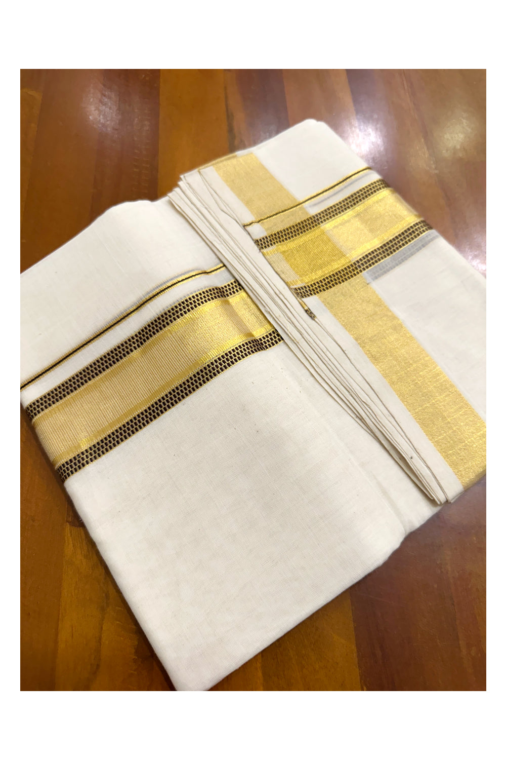 Southloom Premium Balaramapuram Unakkupaavu Handloom Mundu with Brown and Kasavu Design Border (South Indian Kerala Dhoti)