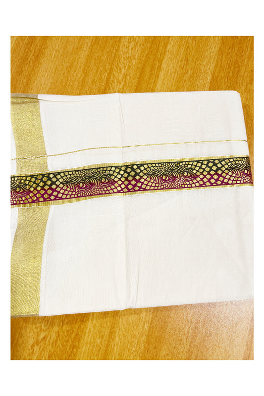 Southloom Pure Cotton Off White Double Mundu with Mural Printed Design Along Kasavu Kara