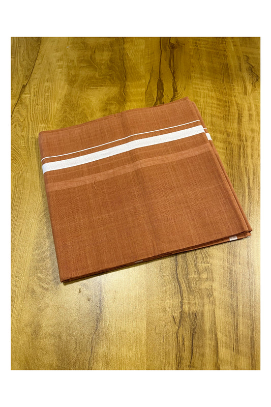 Southloom Premium Handloom Saffron (Kaavi) Solid Single Mundu (Lungi) with White Border (South Indian Kerala Dhoti)