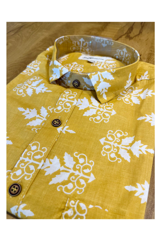 Southloom Jaipur Cotton Yellow Hand Block Printed Shirt (Full Sleeves)