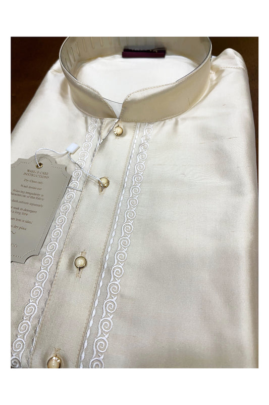 Southloom Pure Silk Off White Short Kurta for Men