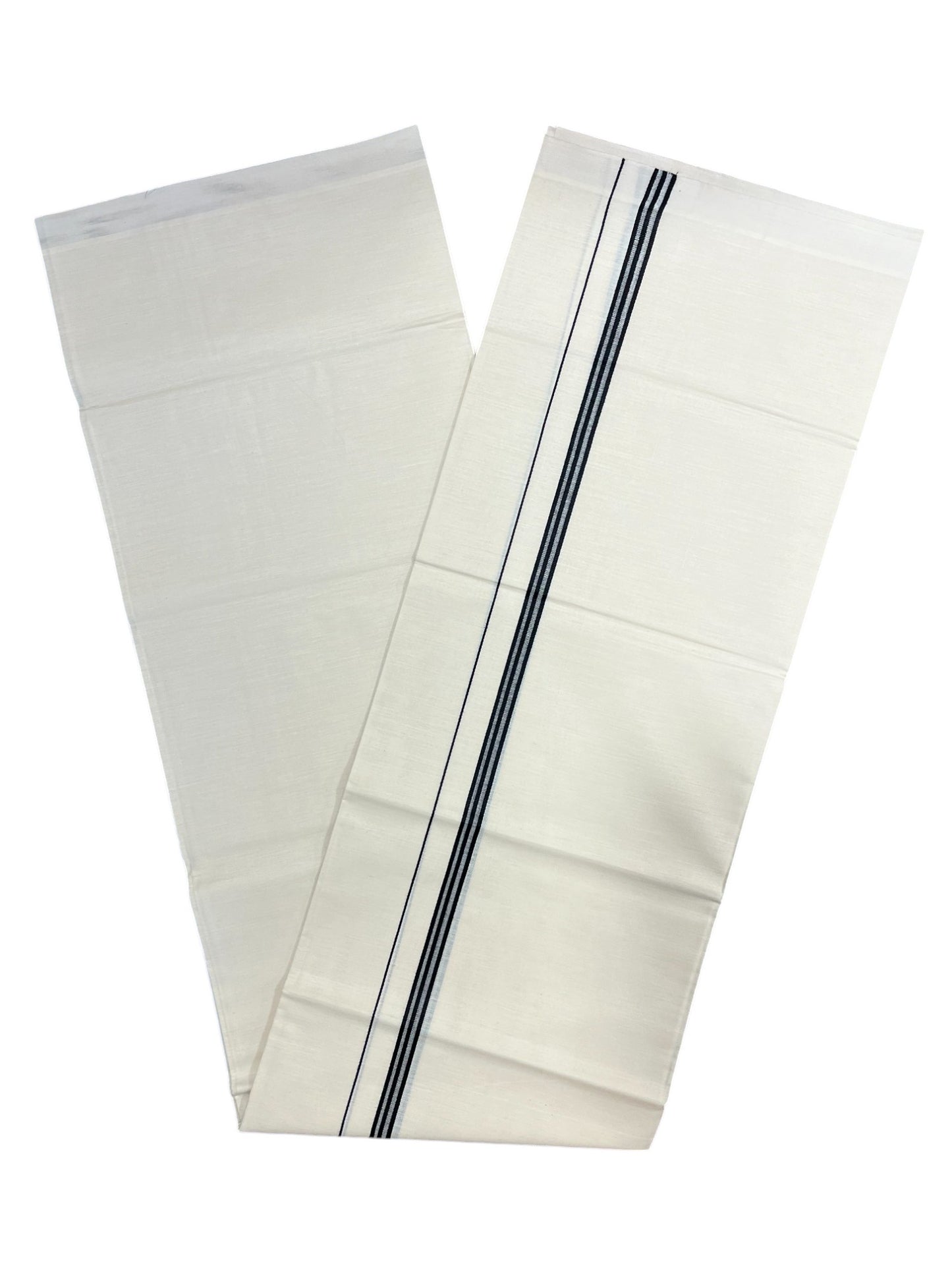 Southloom Off White Single Mundu / Lungi with Black Lines On Kara (South Indian Kerala Dhoti)