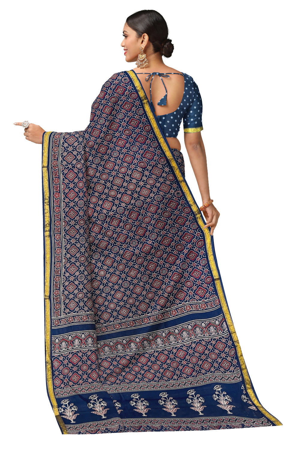 Southloom Cotton Maroon Blue Designer Printed Saree with Blouse Piece