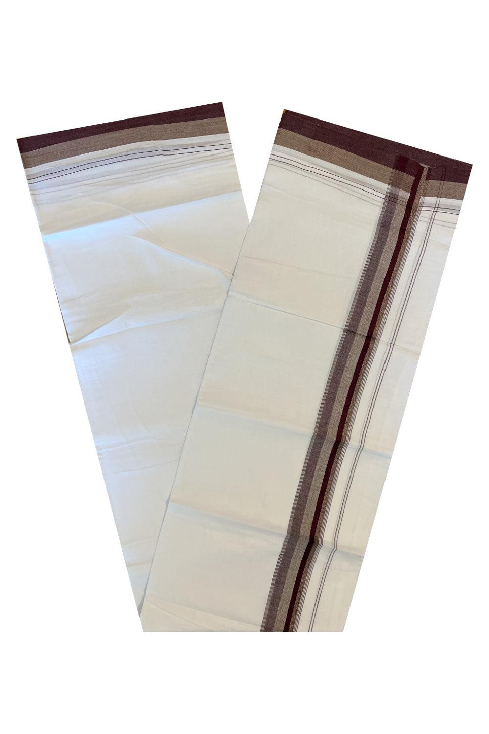 Pure White Cotton Double Mundu with Brown Border (South Indian Dhoti)