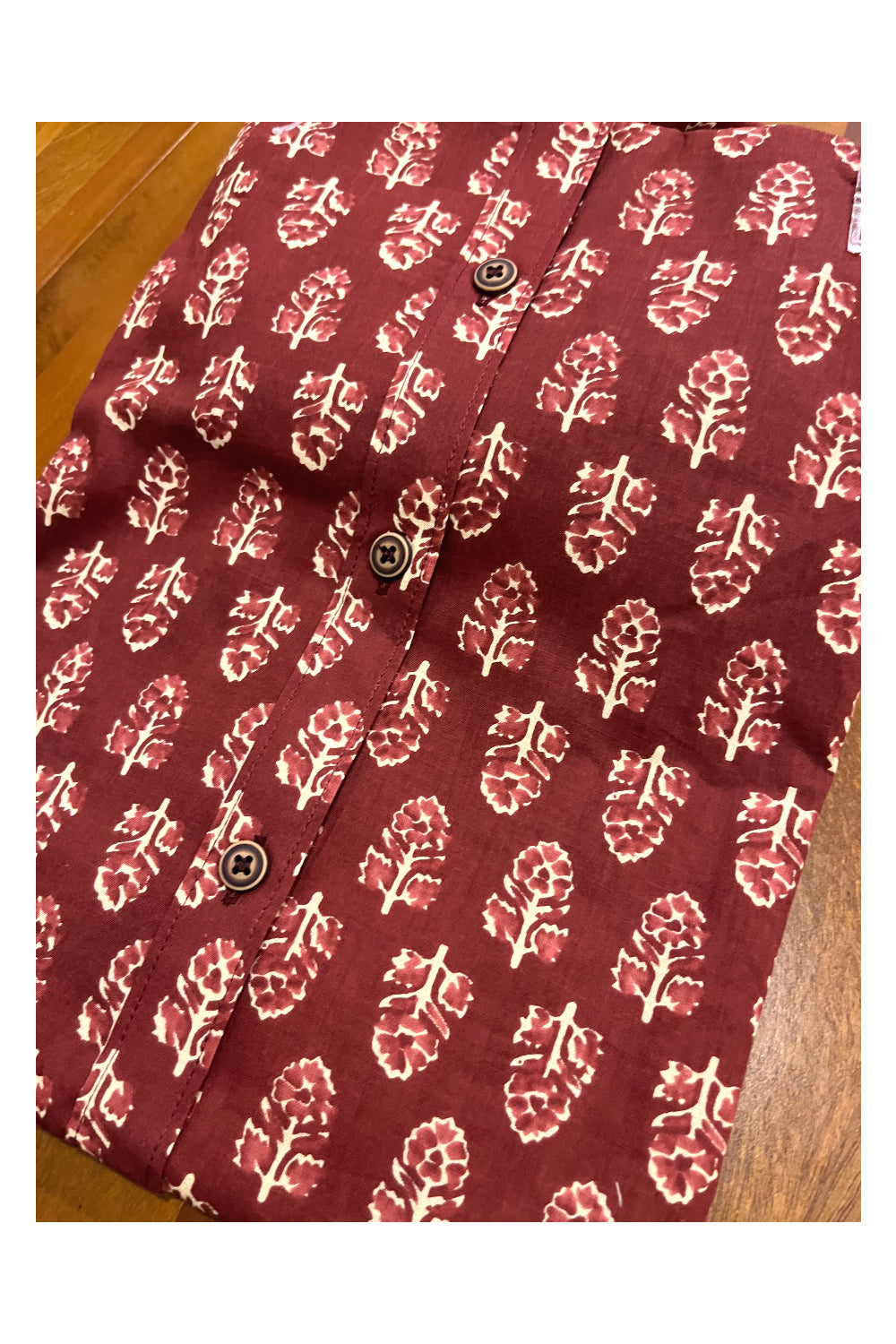 Southloom Jaipur Cotton Brick Red Shirt with Floral Hand Block Printed Design (Full Sleeves)