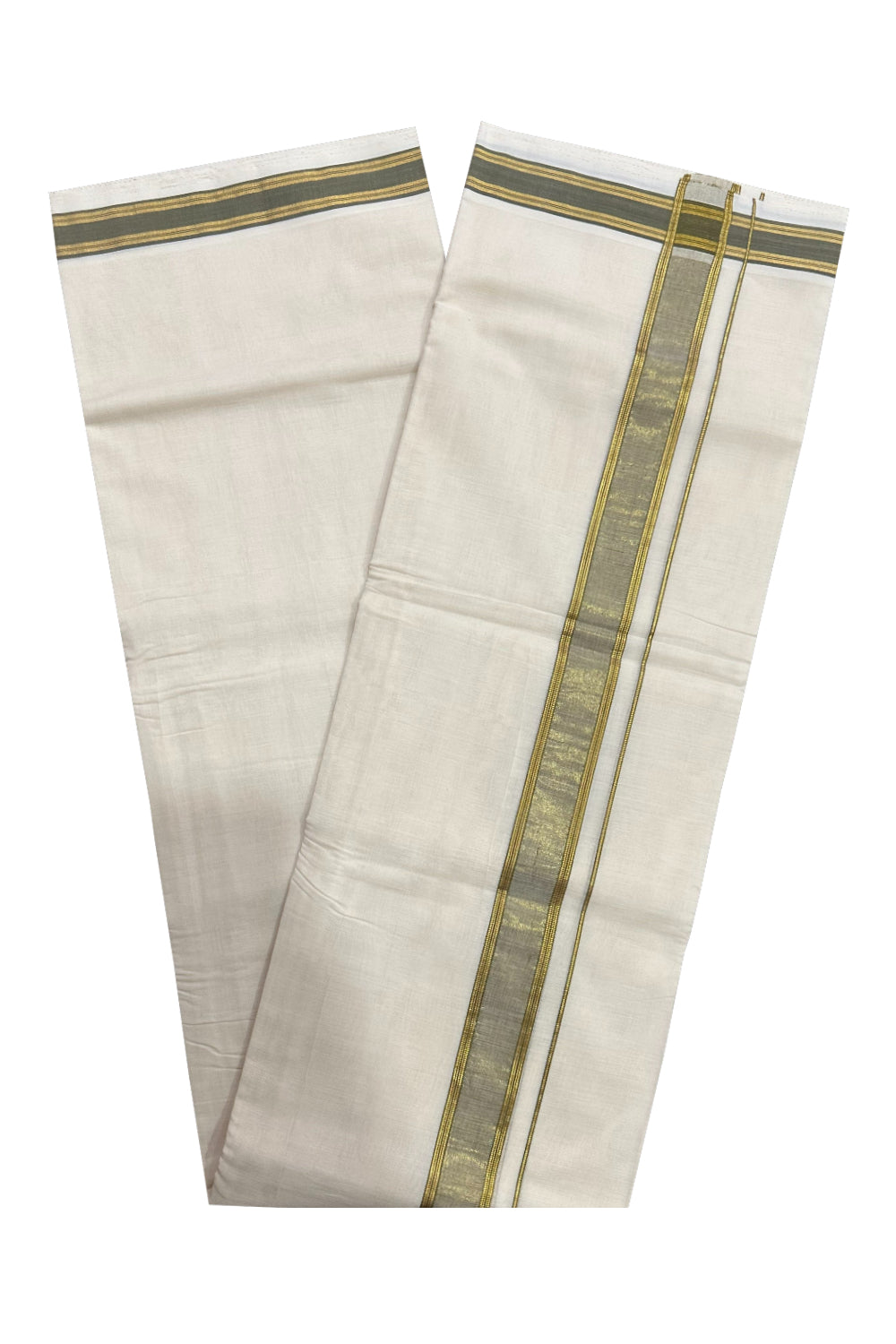 Southloom Premium Handloom Mundu with Green and Kasavu Kara (Onam Mundu 2023)