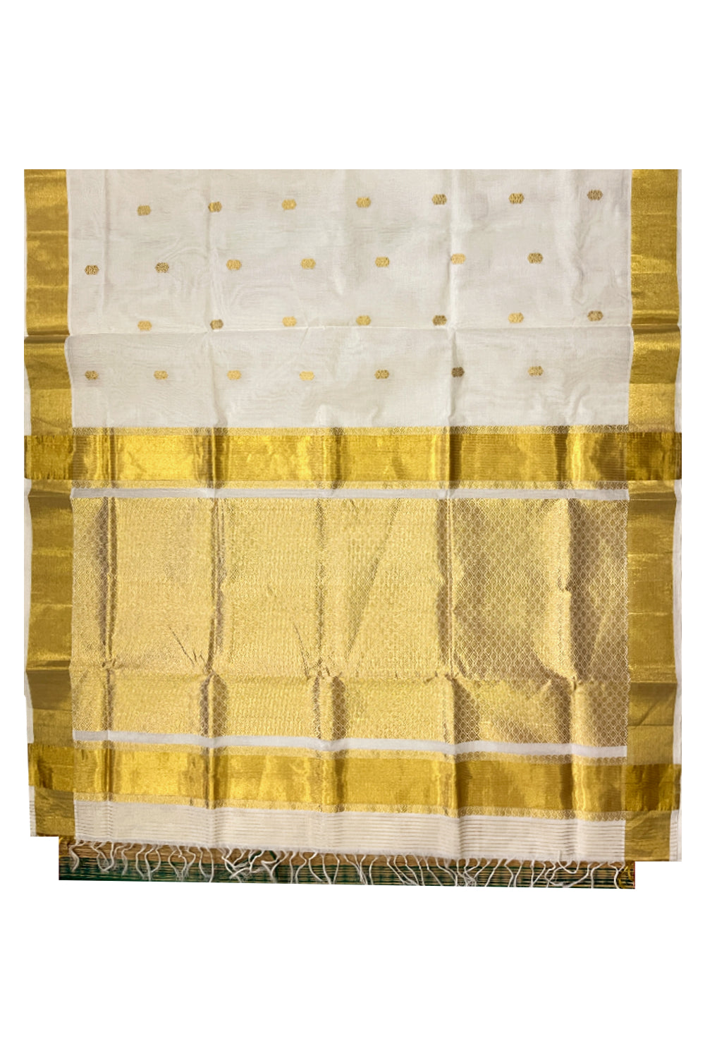 Southloom Premium Handloom Cotton Saree with Kasavu Woven Works on Body