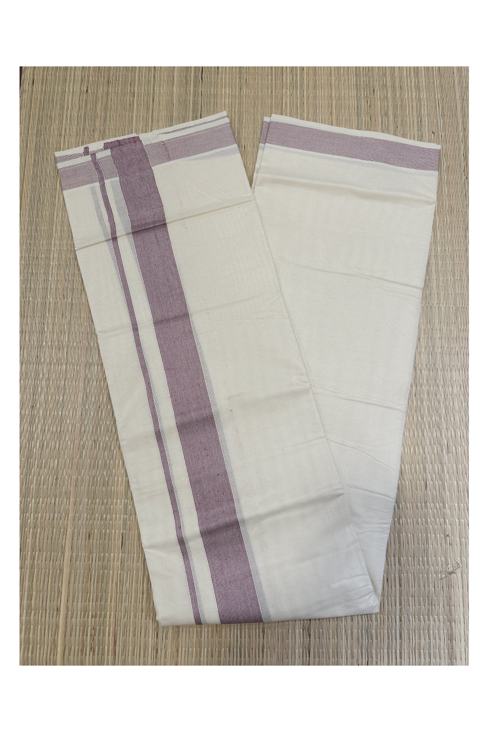 Off White Kerala Double Mundu with Maroon Kara (South Indian Kerala Dhoti)