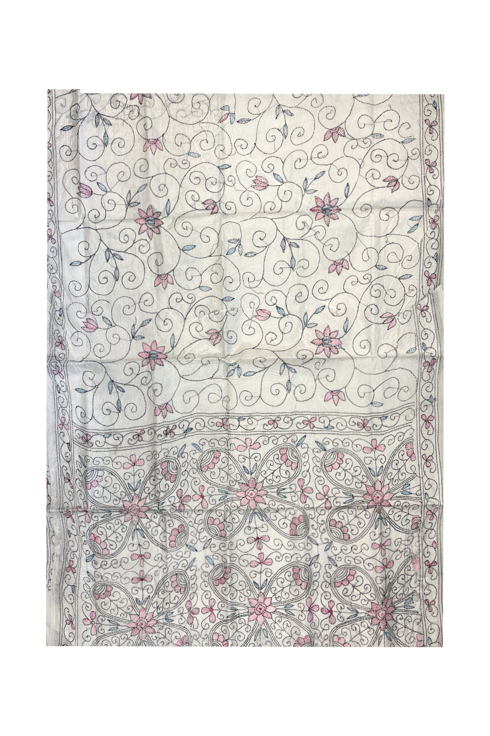 Southloom Kantha Thread Work Designer White Saree