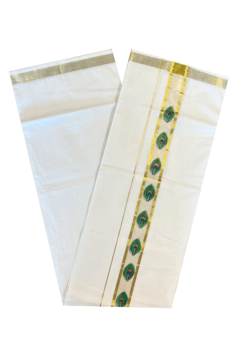 Kerala Pure Cotton Double Mundu with Mural Printed on Kasavu Border