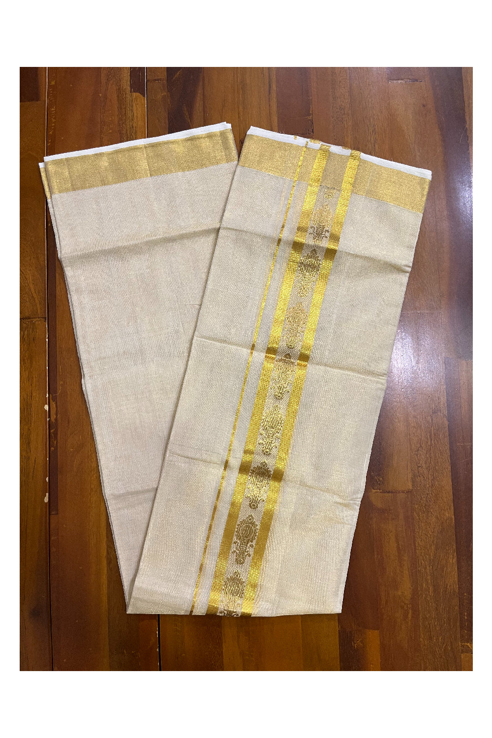 Southloom Premium Handloom Tissue Mundu with Woven Design in Border