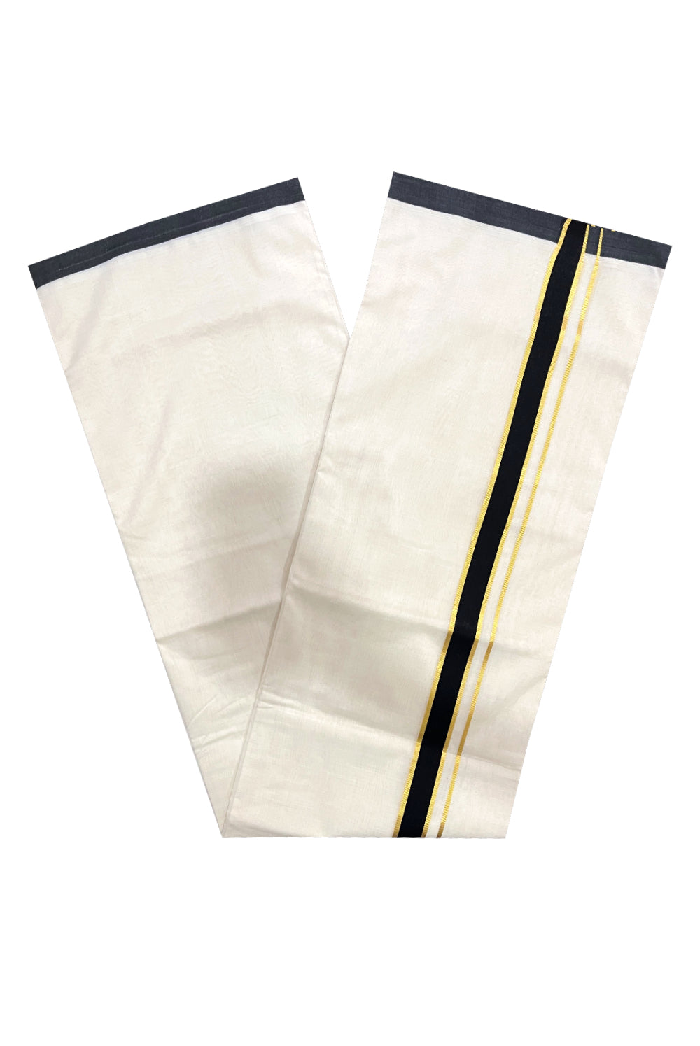 Premium Balaramapuram Unakkupaavu Handloom 10 Muzham Mundu with Kasavu and Black Border (South Indian Kerala Dhoti)