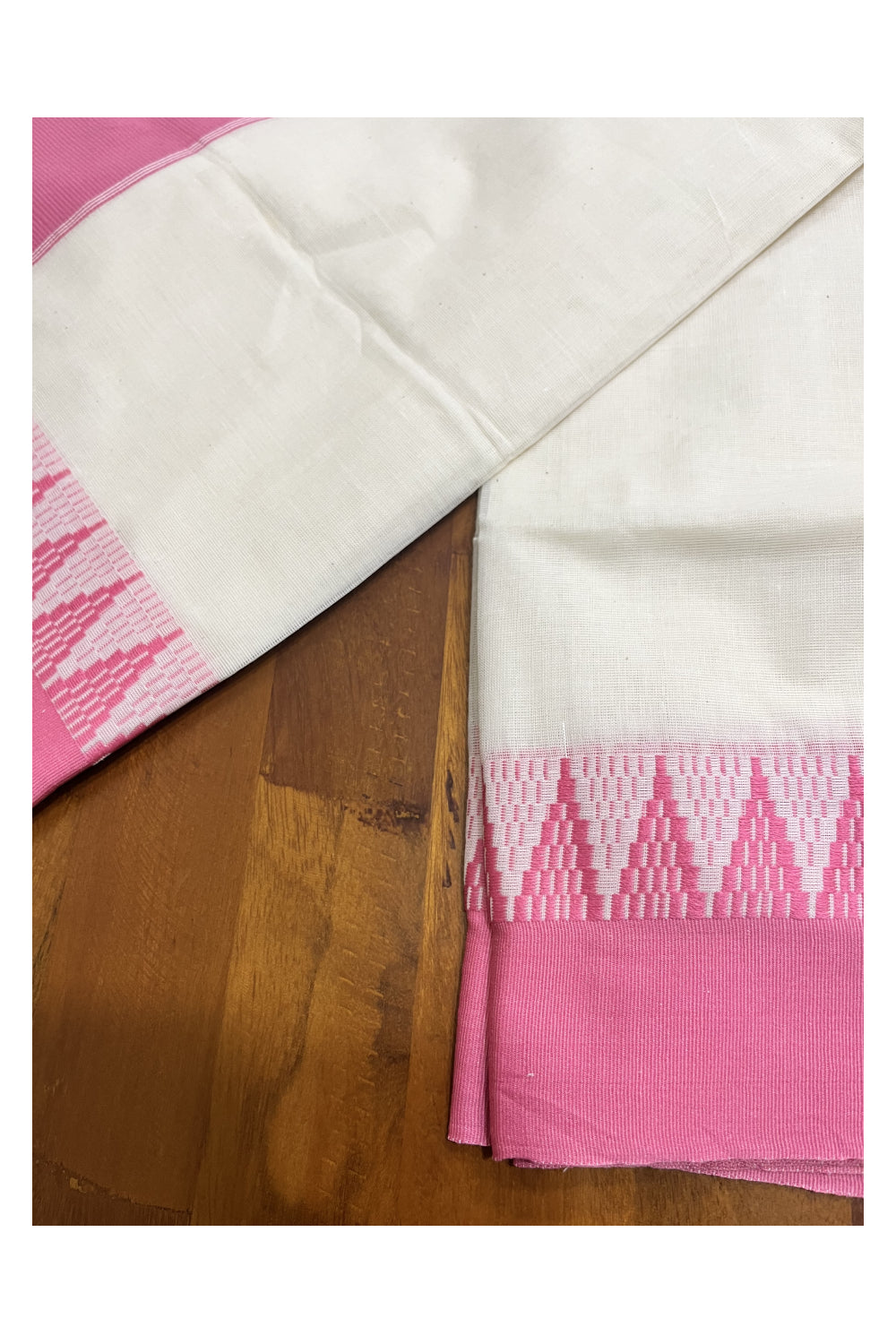 Pure Cotton Kerala Plain Saree with Pink Temple Border