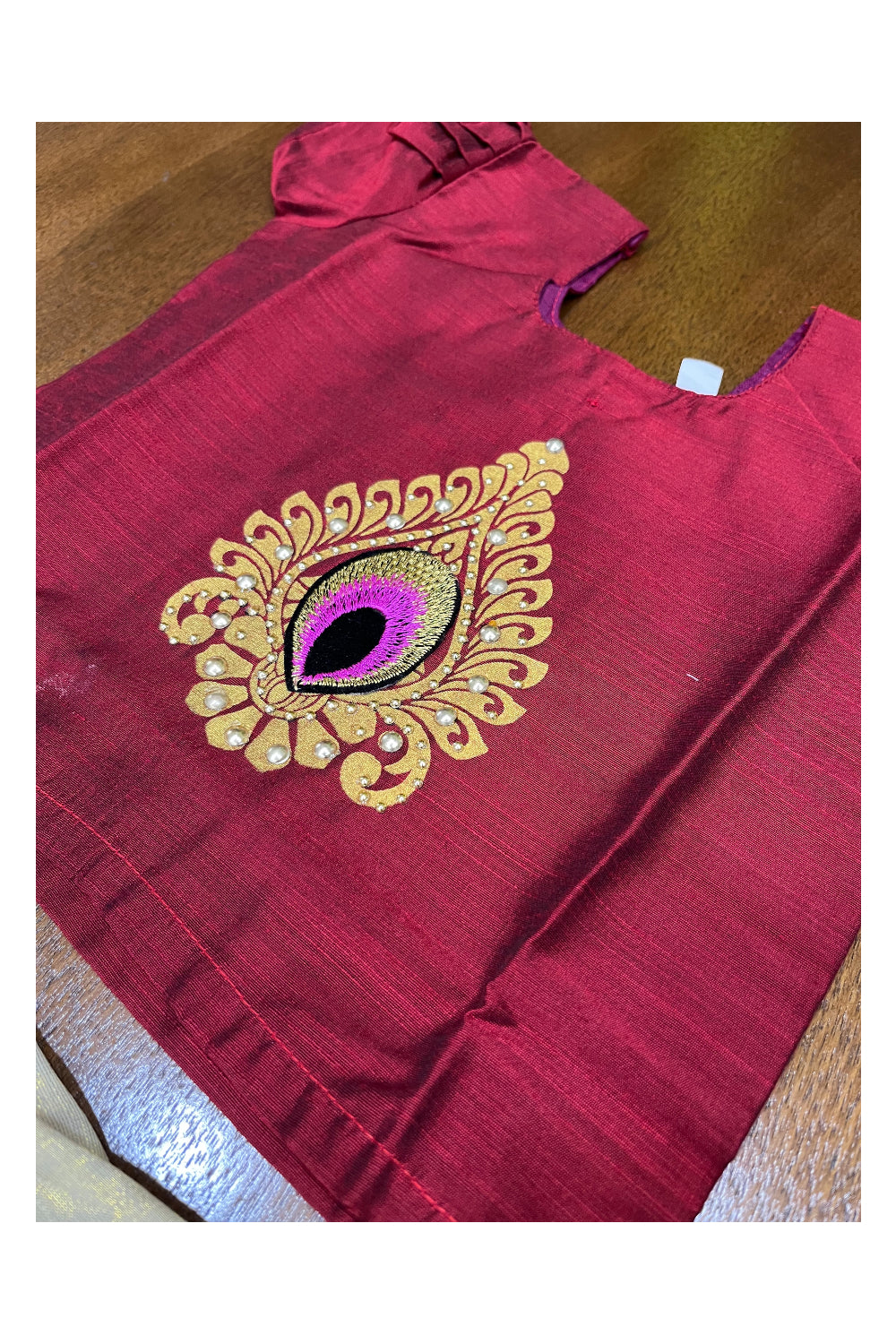 Southloom Kerala Pavada Blouse with Maroon Bead Work Design (Age - 2 Year)