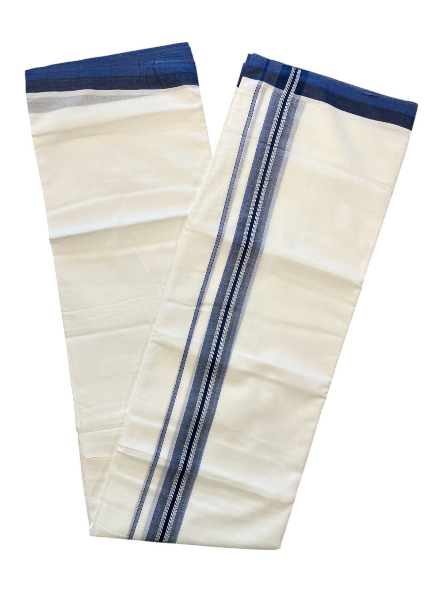 Pure White Cotton Double Mundu with Blue Border (South Indian Dhoti)