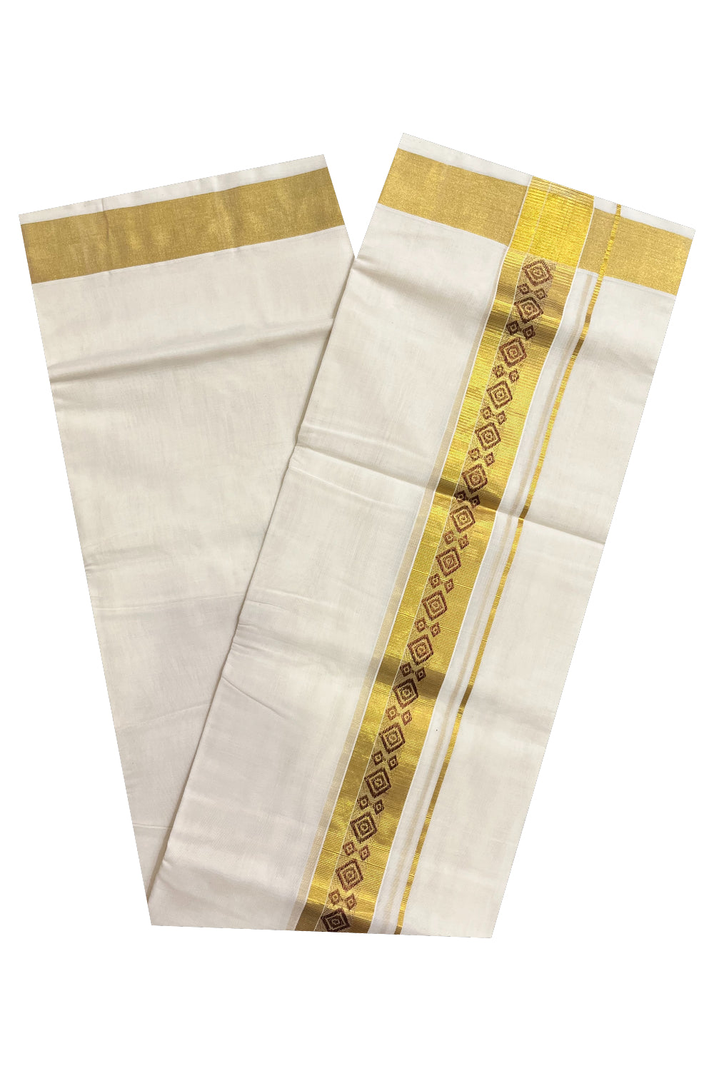 Southloom Premium Handloom Pure Cotton Mundu with Golden and Brown Kasavu Woven Border (Onam 2024 Collection)