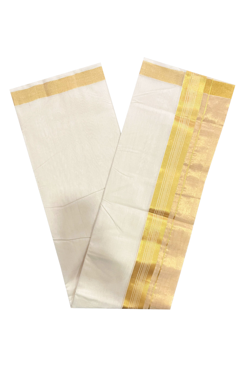 Southloom Premium Handloom Pure Cotton Wedding Mundu with Tissue Kasavu on Border (South Indian Kerala Dhoti)