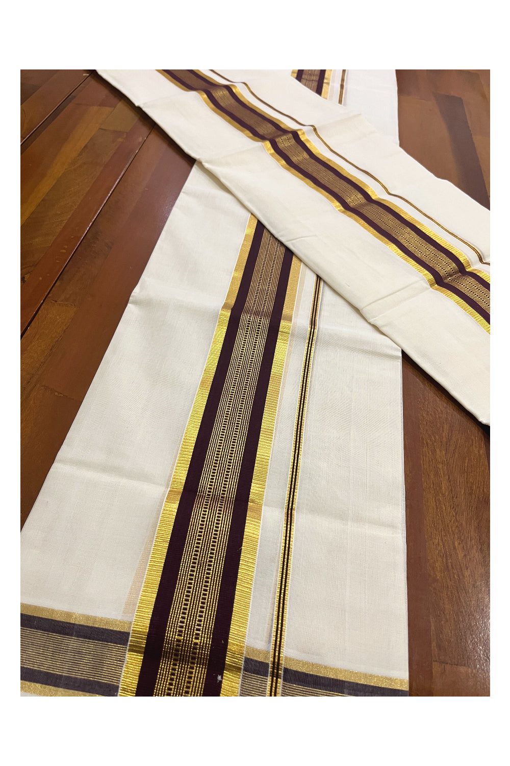 Southloom Premium Handloom Set Mundu with Kasavu and Brown Border 2.80 Mtrs