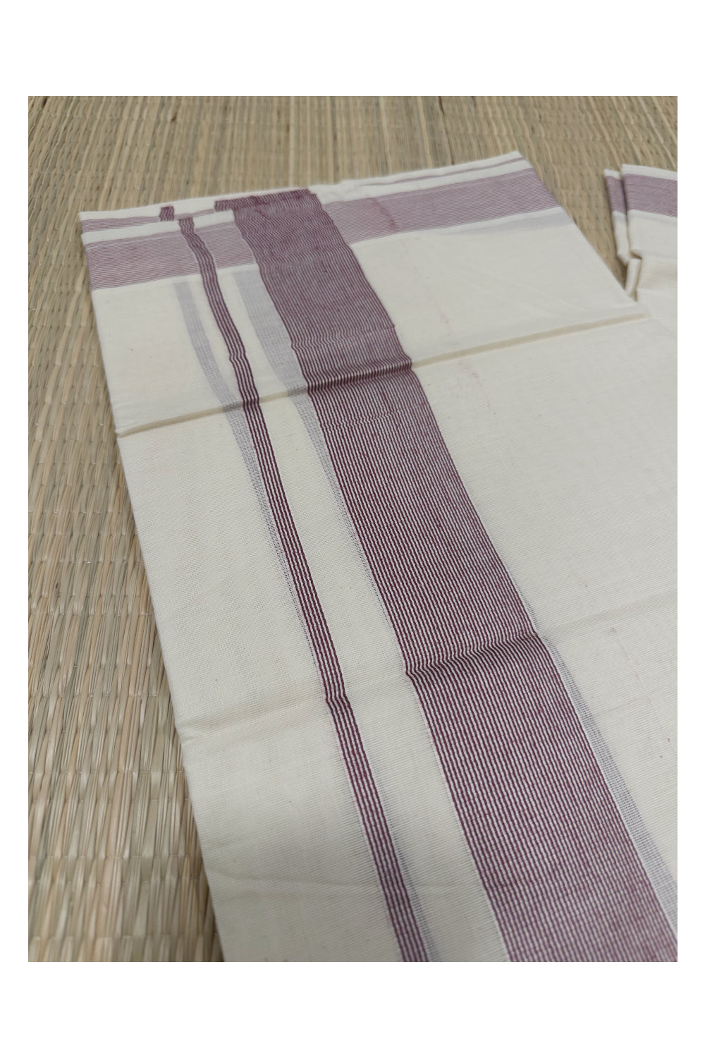 Off White Kerala Double Mundu with Maroon Kara (South Indian Kerala Dhoti)