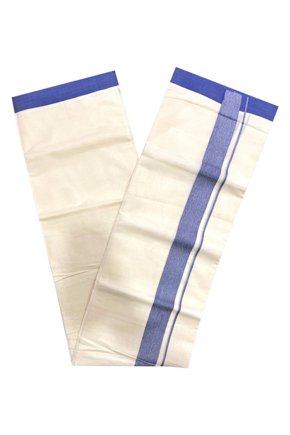 Kerala Pure Cotton Double Mundu with Blue Border (South Indian Kerala Dhoti)