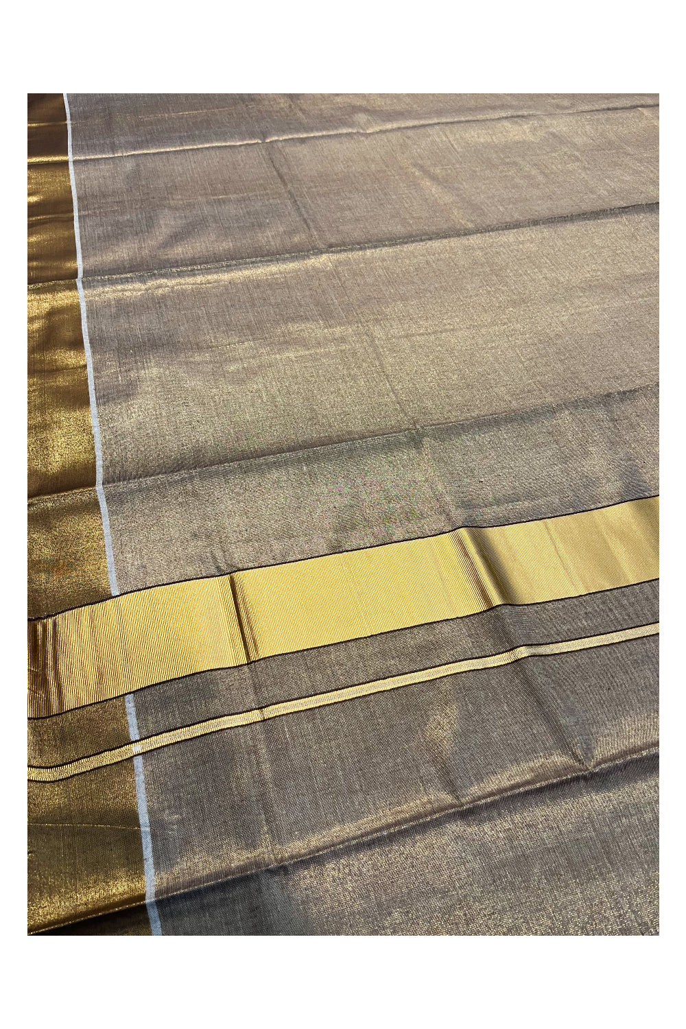 Kerala Brown Tissue Kasavu Plain Saree with 3 Inch Border