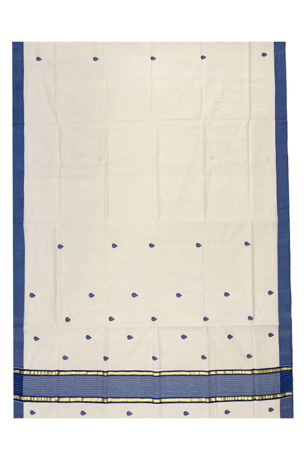 Southloom Premium Balaramapuram Unakkupaavu Handloom Cotton Butta Saree with Blue and Kasavu Border