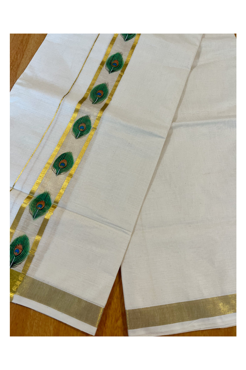 Kerala Pure Cotton Double Mundu with Mural Printed on Kasavu Border