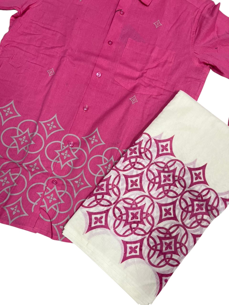 Southloom Cotton printed Pink Men's Combo  (Shirt + Mundu) SL578
