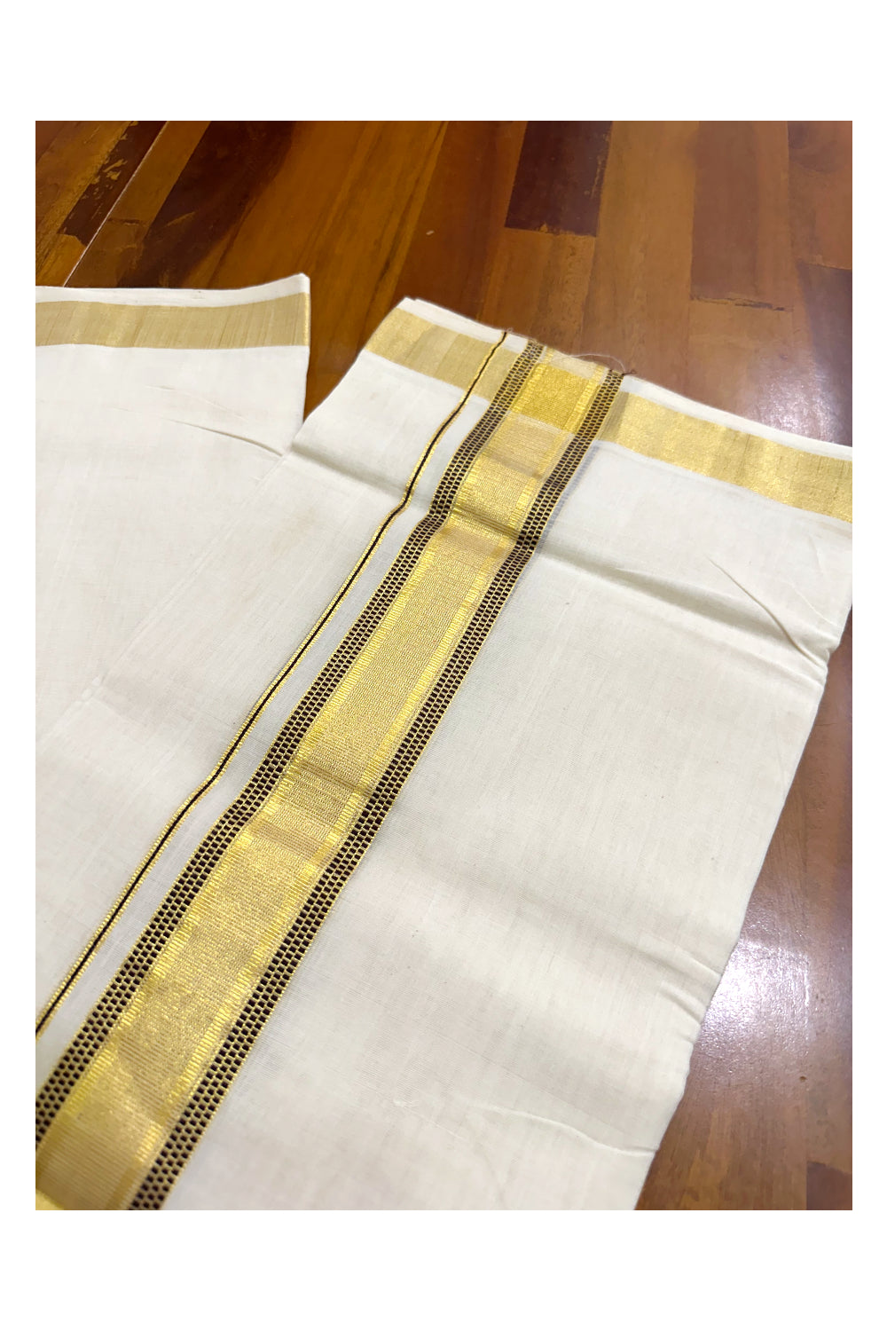 Southloom Premium Balaramapuram Unakkupaavu Handloom Mundu with Brown and Kasavu Design Border (South Indian Kerala Dhoti)