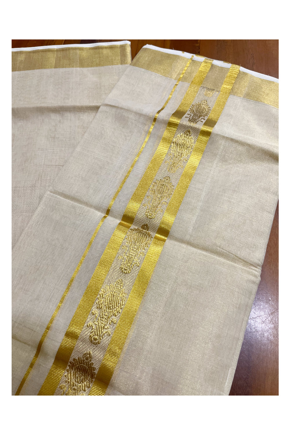 Southloom Premium Handloom Tissue Mundu with Woven Design in Border