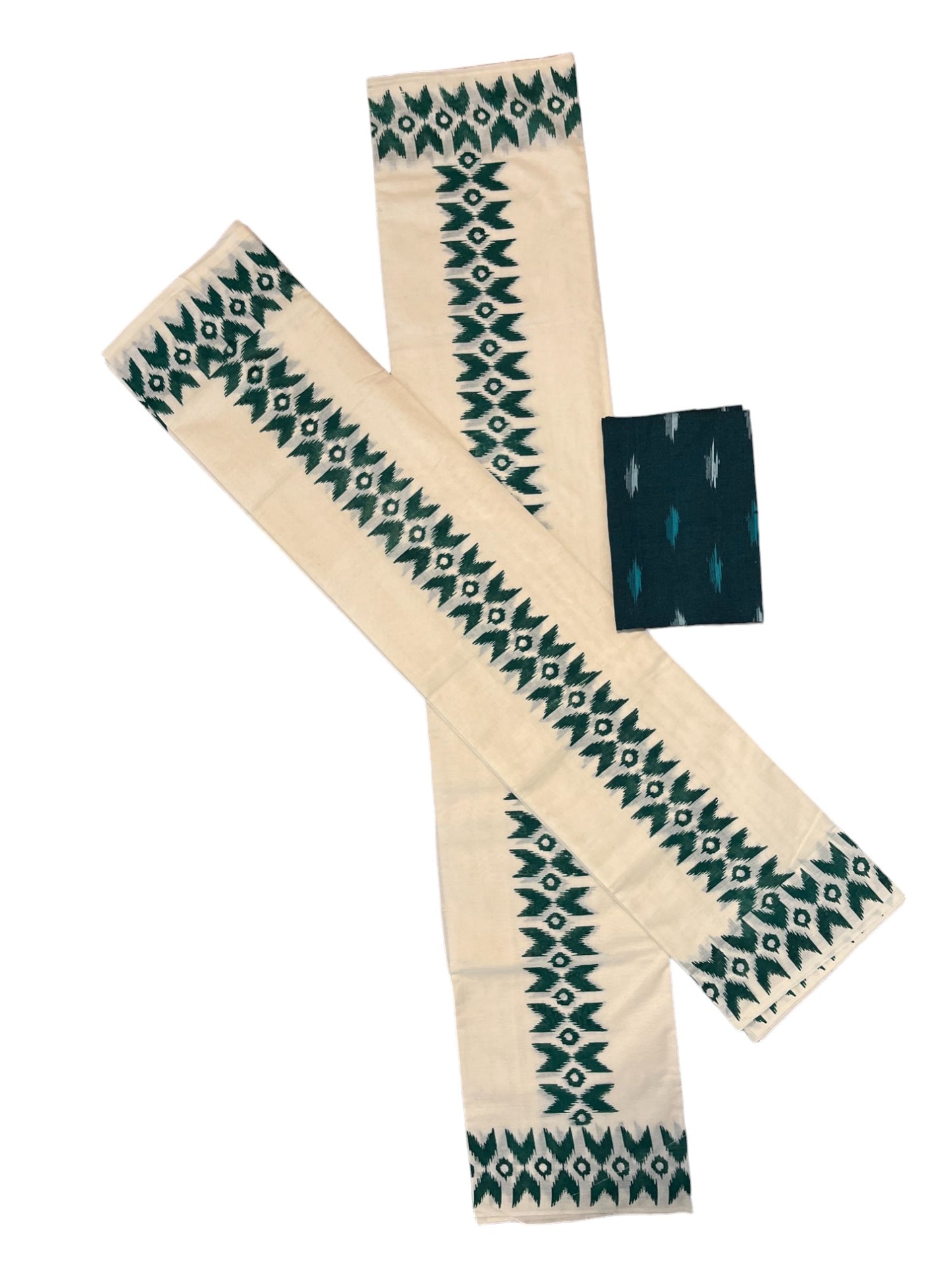 Southloom Ikat Design Green Printed Set Mundu with Blouse Piece (2.80M)